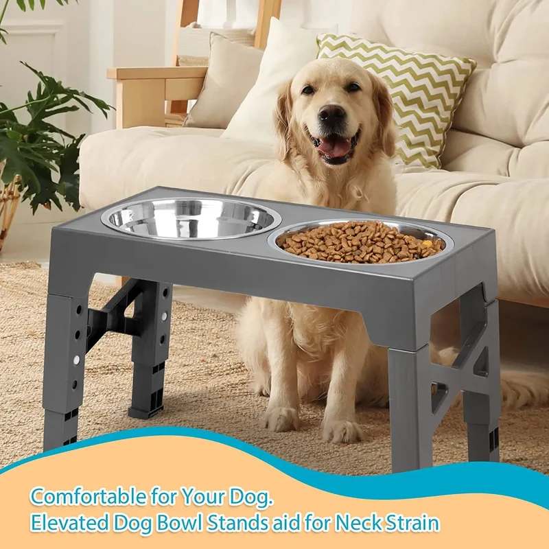 Elevated Dog Feeder Dogs Bowls Adjustable Raised Stand with Double Stainless Steel Food Water Bowls for Small Medium Large Dogs