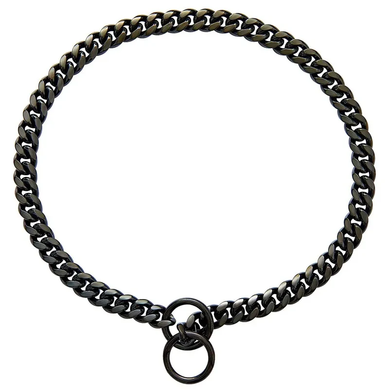 Dog Collar 10mm Thick Cuban Link Chain Dog Collar 18K Gold Black Chain Dog Collar with 316L Stainless Steel Don't Pinch Dog Hair