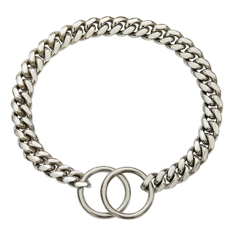 Dog Collar 10mm Thick Cuban Link Chain Dog Collar 18K Gold Black Chain Dog Collar with 316L Stainless Steel Don't Pinch Dog Hair