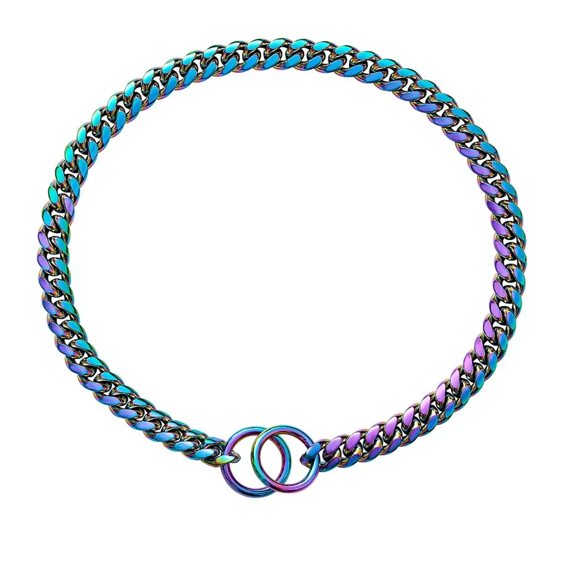 Dog Collar 10mm Thick Cuban Link Chain Dog Collar 18K Gold Black Chain Dog Collar with 316L Stainless Steel Don't Pinch Dog Hair