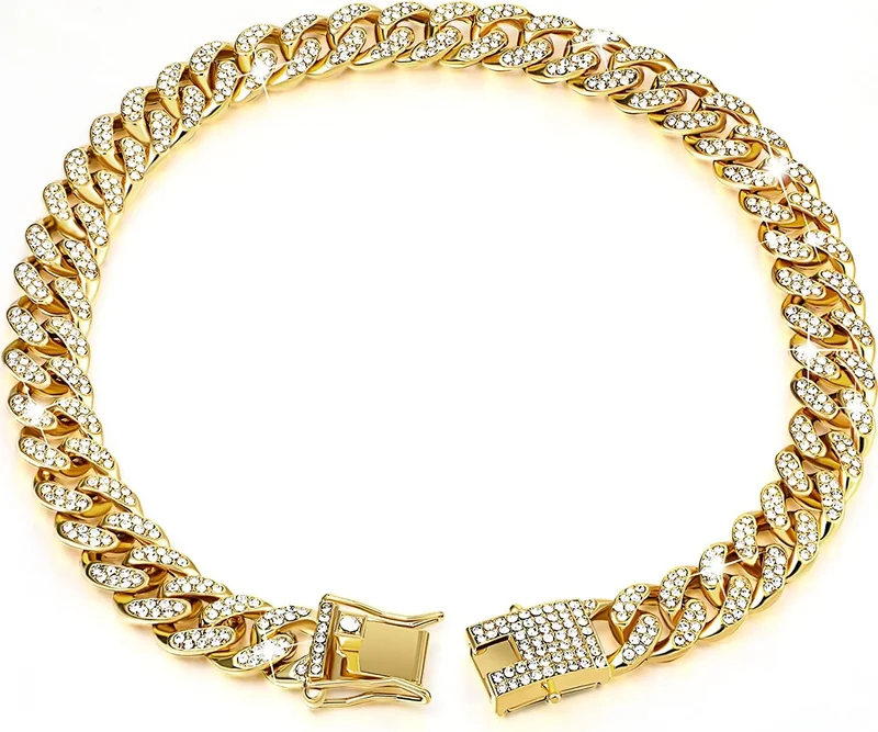 Luxury Gold Dog Chain Collar Cuban Chain Link Choke Collar for Small Medium Large Dogs Cats Pet Jewelry Necklace Accessories
