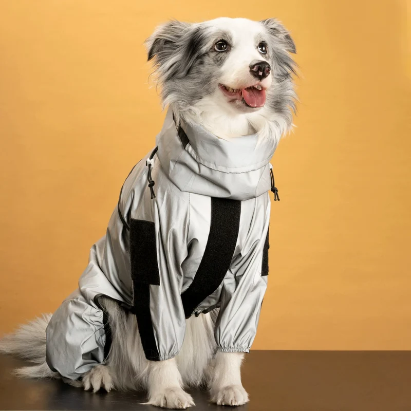 Large Dog Big Dog Raincoat Dog Clothes Summer and Autumn Four-Legged All-Inclusive Pet Shell Jacket Waterproof Reflective Golden Retriever/Border Collie