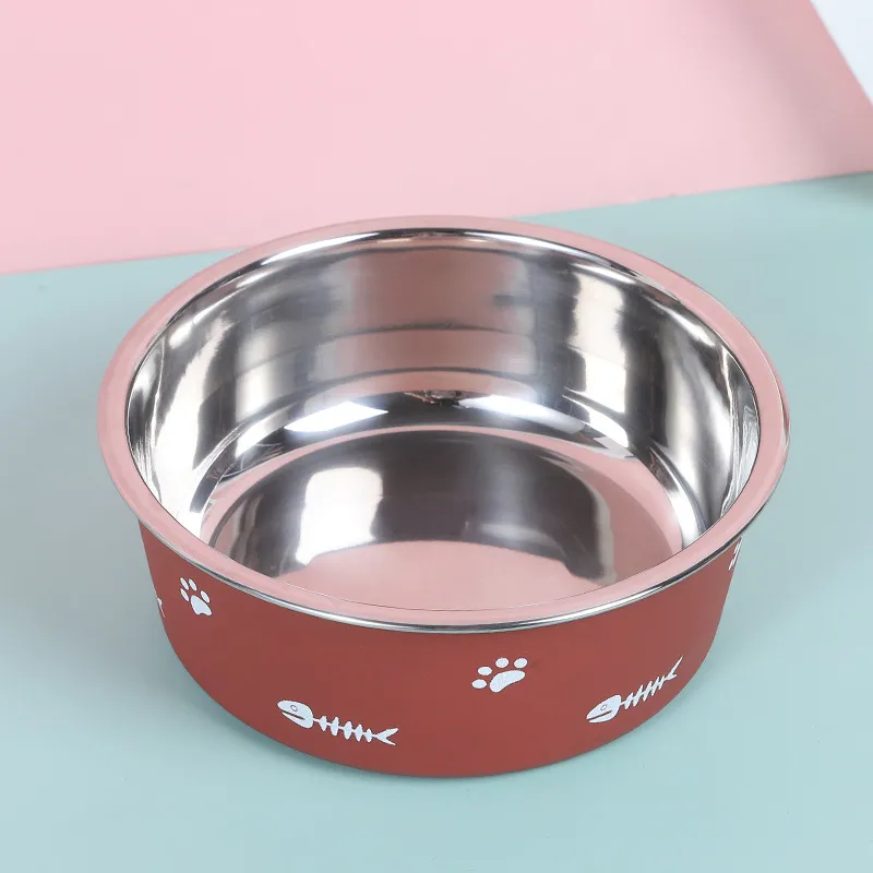 Pet Cat Feeding Bowl Stainless Steel Plastic Non-slip Single Bowl Food Drinking Tray Feeder Drop-resistant Durable Pet Dog Bowl