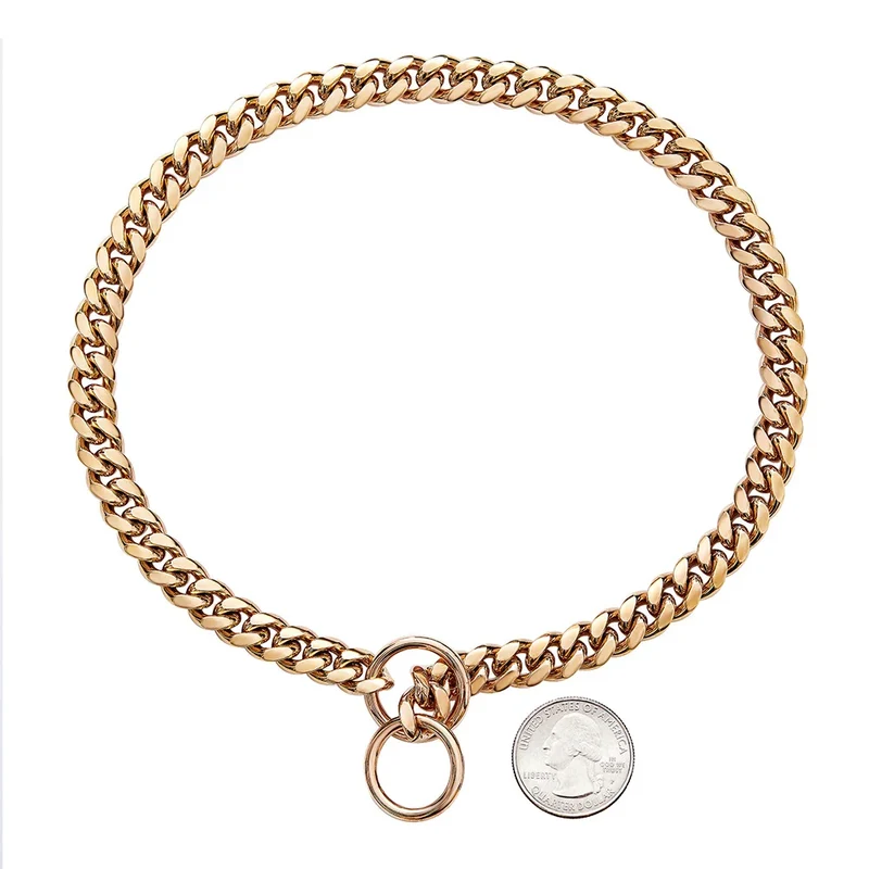 Dog Chain Collar Black Gold 10MM Cuban Link Dog Collar Stainless Steel Metal Slip Chain Collar for Dogs Heavy Duty & Chew Proof