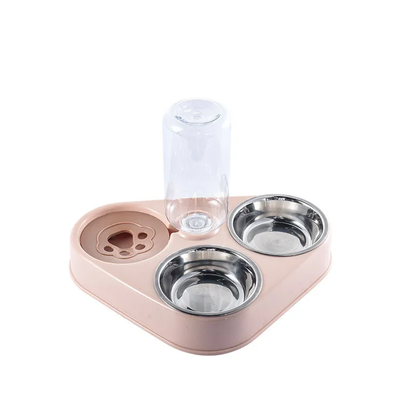 3In1 Pet Dog Cat Food Bowl with Bottle Automatic Drinking Feeder Fountain Portable Durable Stainless Steel 3 Bowls Pet Supplies