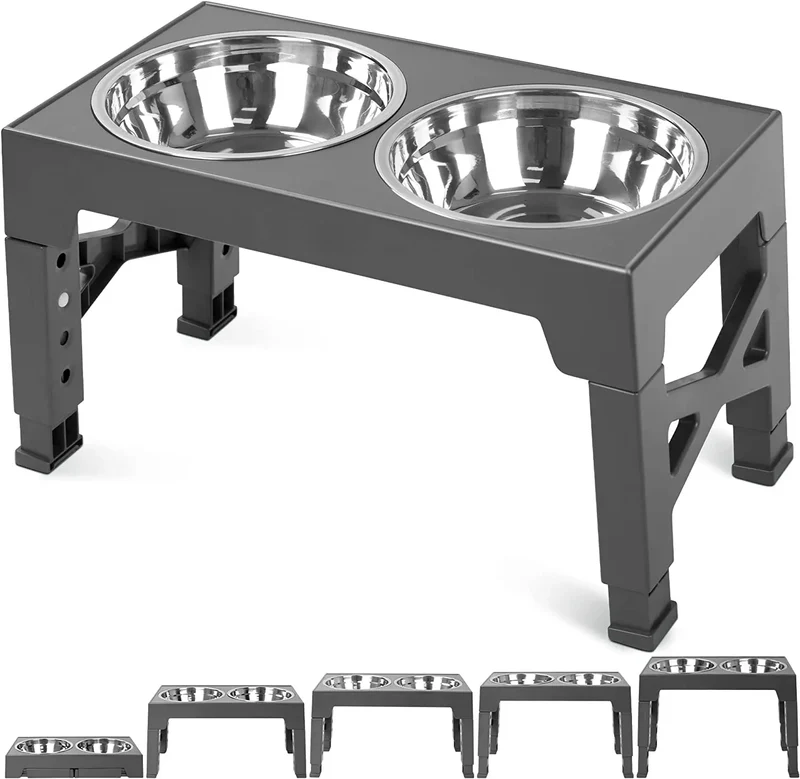 Pets Bowls Dog Double Bowls Stainless Stand Adjustable Height Pet Feeding Dish Bowl Big Dog Elevated Food Water Feeders for Dogs