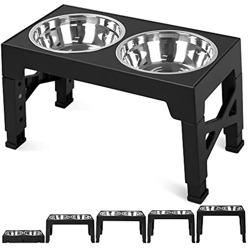 Pets Bowls Dog Double Bowls Stainless Stand Adjustable Height Pet Feeding Dish Bowl Big Dog Elevated Food Water Feeders for Dogs