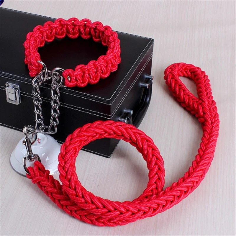 17 colors Length Double Strand Rope Large Dog Leashes Metal P Chain Buckle National Color Pet Traction Rope Collar Set 1.2M A 21
