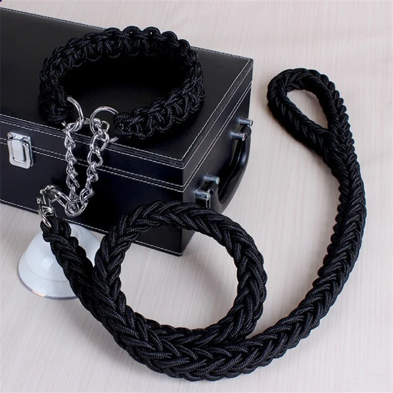 17 colors Length Double Strand Rope Large Dog Leashes Metal P Chain Buckle National Color Pet Traction Rope Collar Set 1.2M A 21