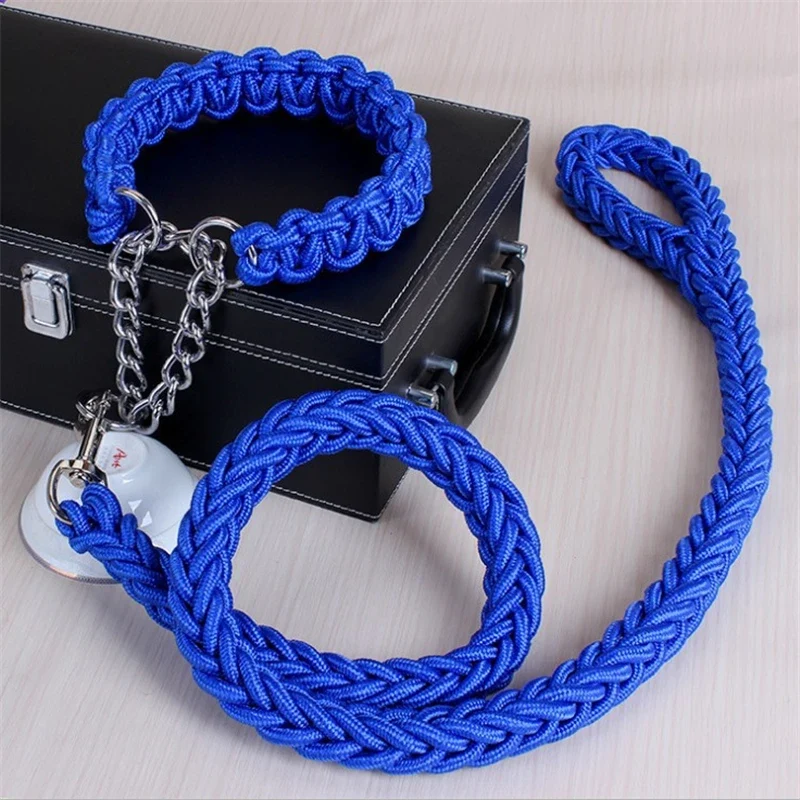 17 colors Length Double Strand Rope Large Dog Leashes Metal P Chain Buckle National Color Pet Traction Rope Collar Set 1.2M A 21
