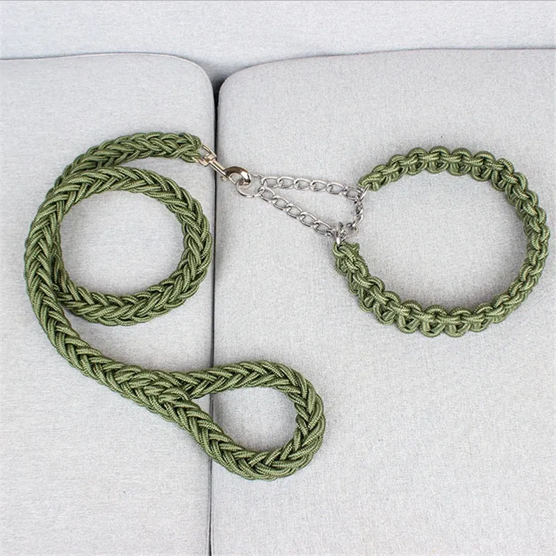17 colors Length Double Strand Rope Large Dog Leashes Metal P Chain Buckle National Color Pet Traction Rope Collar Set 1.2M A 21