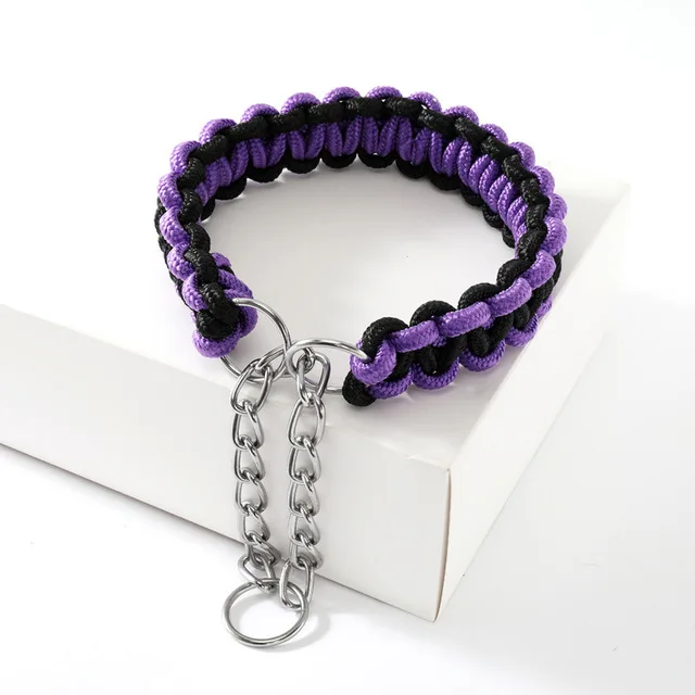 Woven Dog Collars P Chain Golden Retriever Nylon Adjustable Collar For Small Medium And Large Dogs Walking Artifact Pet Supplies