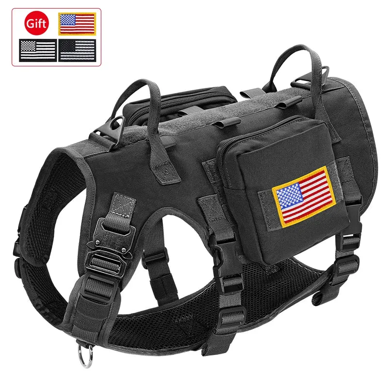Tactical Dog Collar Harness Leash Nylon Military Pet Training Harness Vest With Bag For Medium Large Dogs Molle Harness Pouches