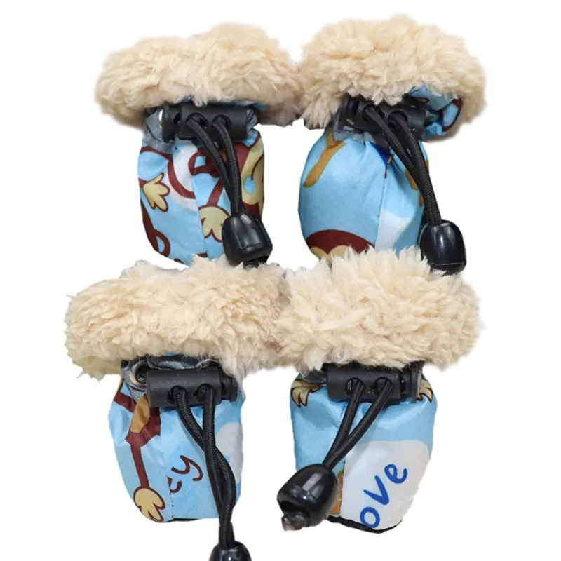 4pcs/set Waterproof Winter Warm Pet Dog Shoes Anti-slip Rain Snow Boots Thick For Small Cats Puppy Chihuahua Socks Booties