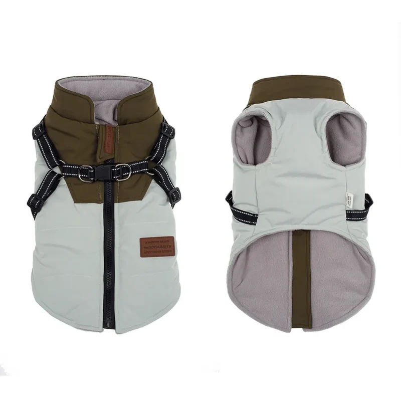 Winter Pet Dog Jacket With Harness Rope Warm Clothes Waterproof Coat For Small Medium Large Chihuahua French Bulldog Outfits