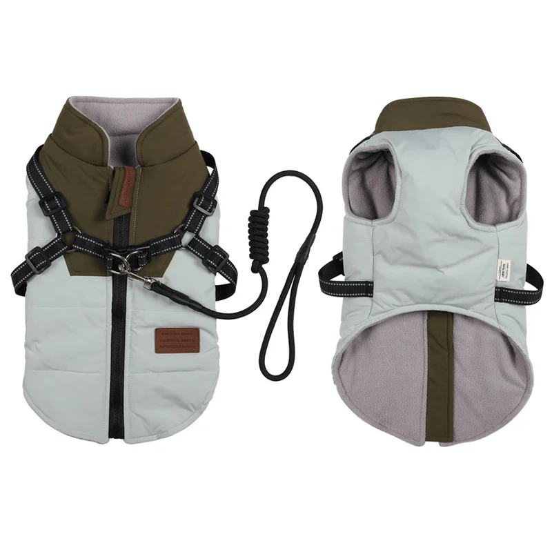 Winter Pet Dog Jacket With Harness Rope Warm Clothes Waterproof Coat For Small Medium Large Chihuahua French Bulldog Outfits