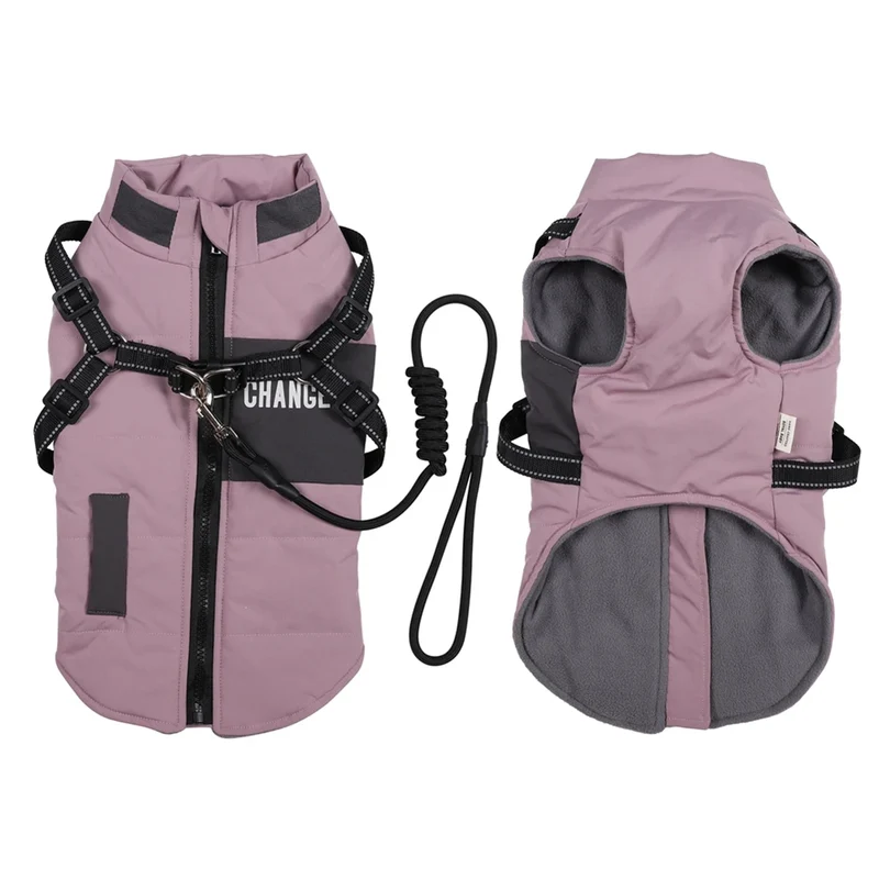 Winter Pet Dog Jacket With Harness Rope Warm Clothes Waterproof Coat For Small Medium Large Chihuahua French Bulldog Outfits