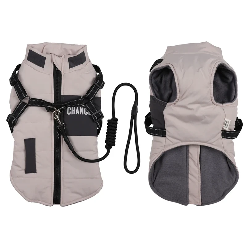 Winter Pet Dog Jacket With Harness Rope Warm Clothes Waterproof Coat For Small Medium Large Chihuahua French Bulldog Outfits