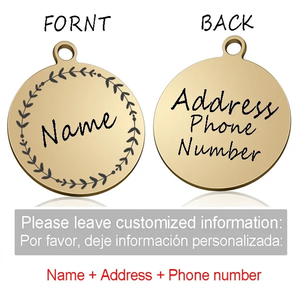 Custom Personalized Cat Dog ID Circle Tag Collar Pendant Engraved Pet Necklace Chain Charm Supplies For Tag Name Products