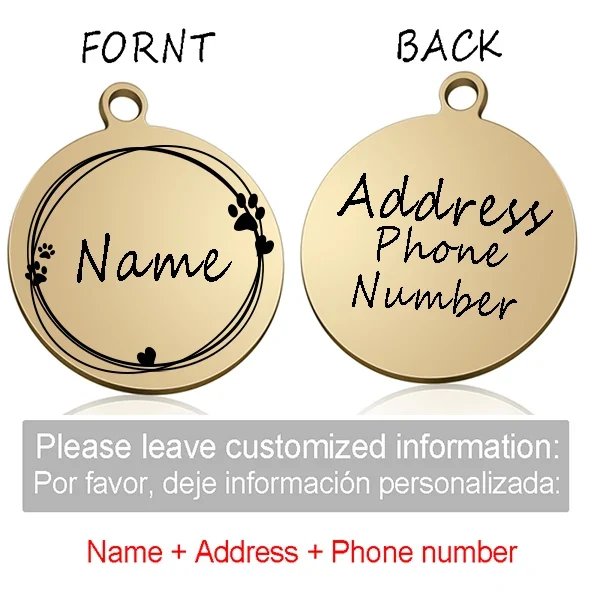 Custom Personalized Cat Dog ID Circle Tag Collar Pendant Engraved Pet Necklace Chain Charm Supplies For Tag Name Products