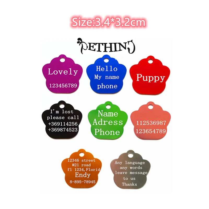 1pcs Free Laser Engraving Personalized Custom Pet Dog ID Tag Cat Puppy Name Pendant Tags Pets Tag Collar Anti-lost Nameplate