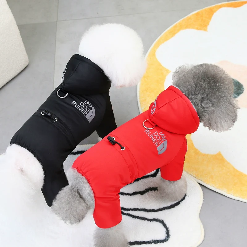 Pet Dog Clothes Teddy Bichon Pomeranian Four-Legged Reflective Cotton-Padded Clothes Autumn and Winter Pet Warm Sports Winter Cotton-Padded Jacket