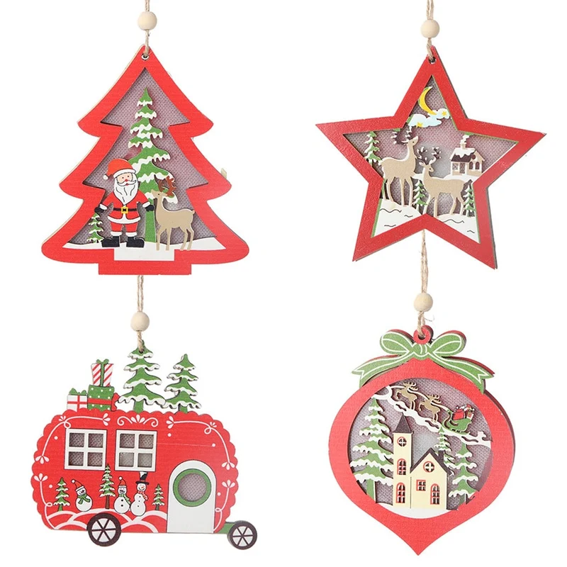 LED light Christmas Tree Star car Wooden