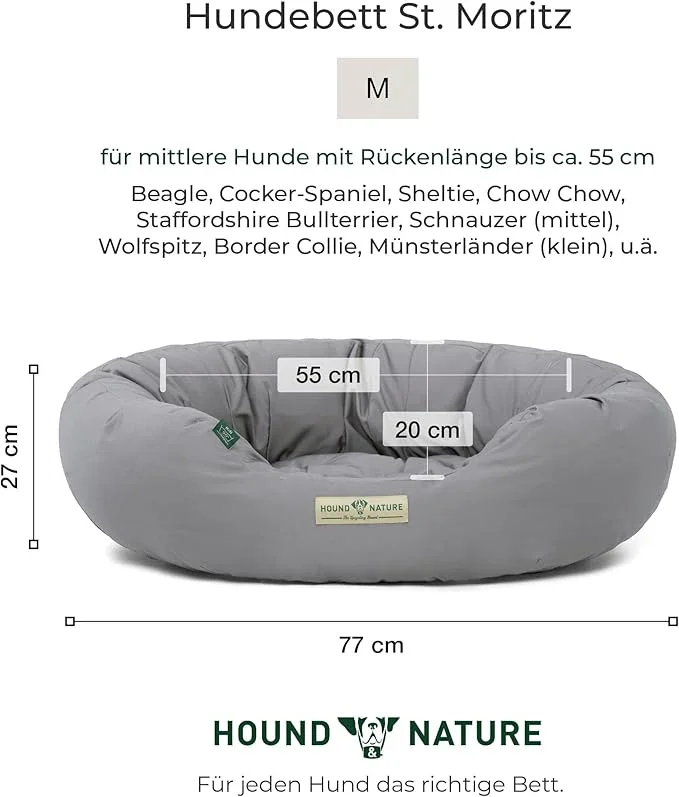 Hundebett rund St.Moritz von HOUND&NATURE | Recycelte Materialien | Oeko-Tex® Standard 100 | Hellgrau