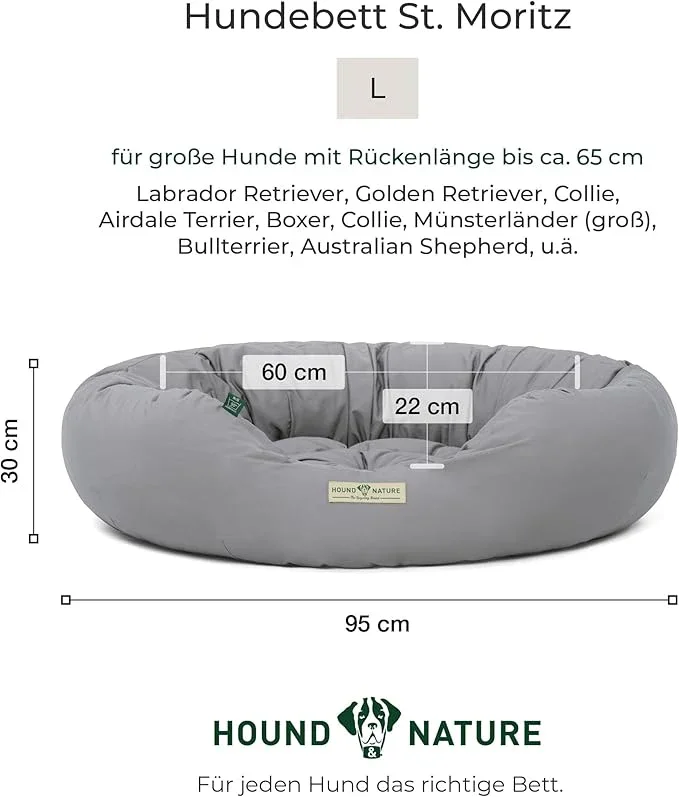 Hundebett rund St.Moritz von HOUND&NATURE | Recycelte Materialien | Oeko-Tex® Standard 100 | Hellgrau