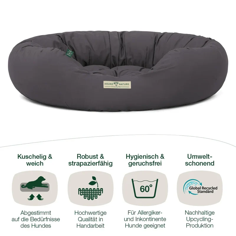 Hundebett rund St.Moritz von HOUND&NATURE | Recycelte Materialien | Oeko-Tex® Standard 100 | Grau