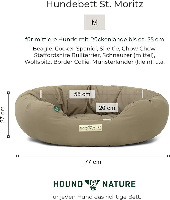 Hundebett rund St.Moritz von HOUND&NATURE | Recycelte Materialien | Oeko-Tex® Standard 100 | Taupe