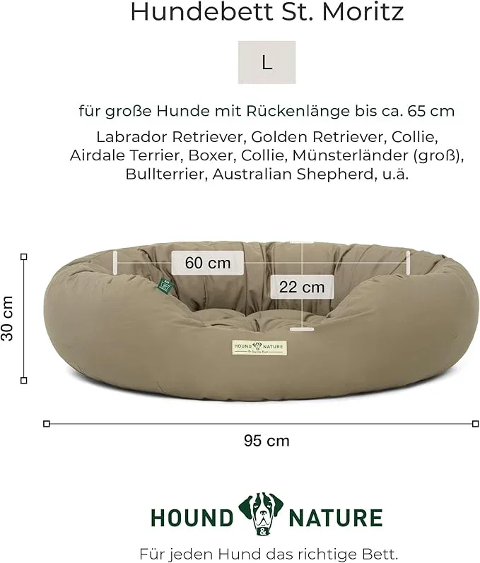 Hundebett rund St.Moritz von HOUND&NATURE | Recycelte Materialien | Oeko-Tex® Standard 100 | Taupe