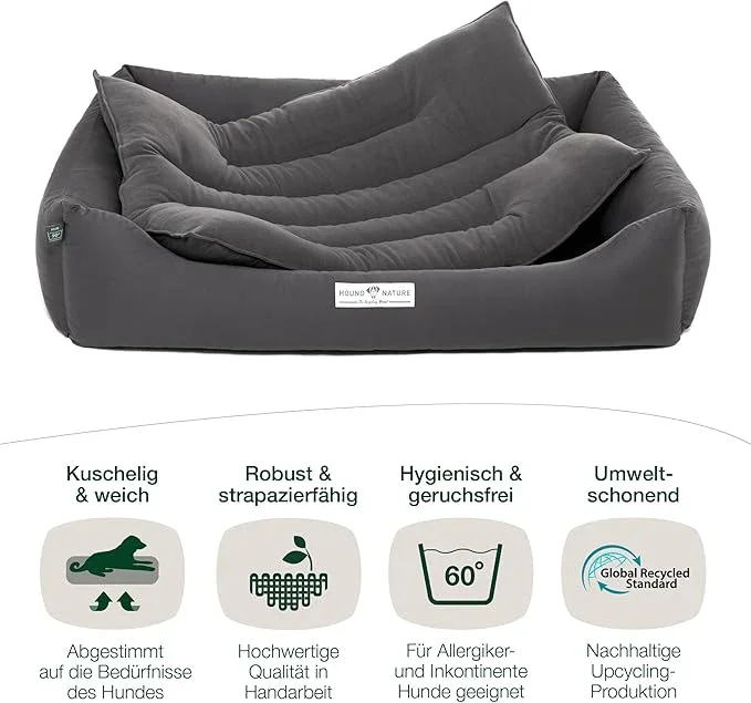 Hundebett Luzern von HOUND&NATURE | Fleece-Seite | Recycelte Materialien | Oeko-Tex® Standard 100 | Grau