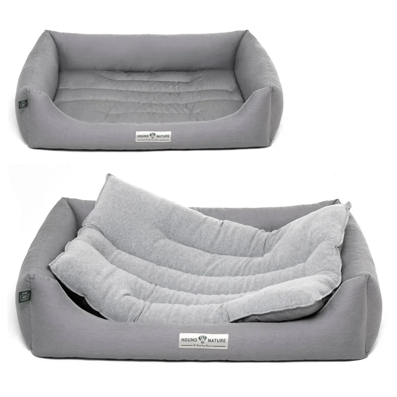 Hundebett Luzern von HOUND&NATURE | Fleece-Seite | Recycelte Materialien | Oeko-Tex® Standard 100 | Hellgrau