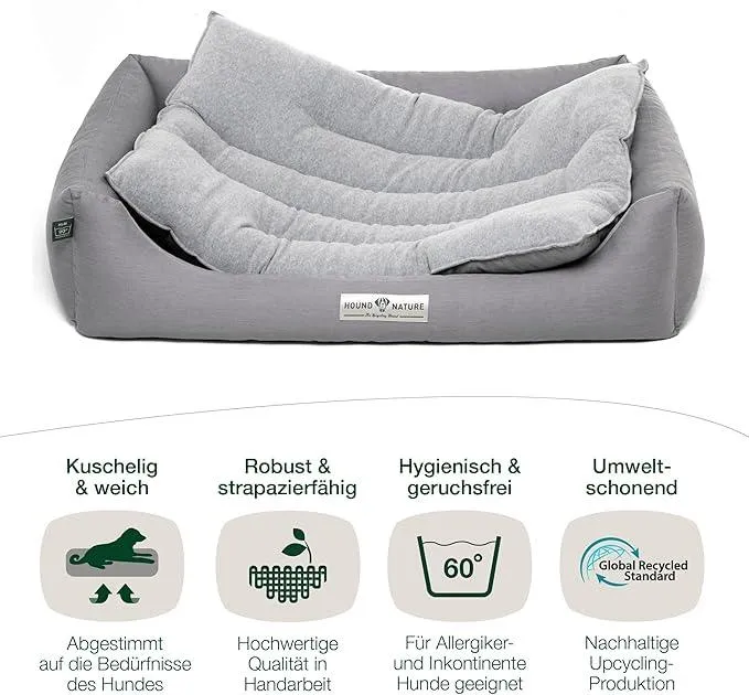 Hundebett Luzern von HOUND&NATURE | Fleece-Seite | Recycelte Materialien | Oeko-Tex® Standard 100 | Hellgrau