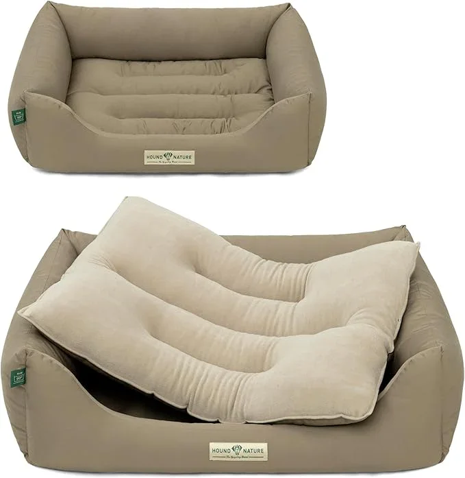 Hundebett Luzern von HOUND&NATURE | Fleece-Seite | Recycelte Materialien | Oeko-Tex® Standard 100 | Taupe