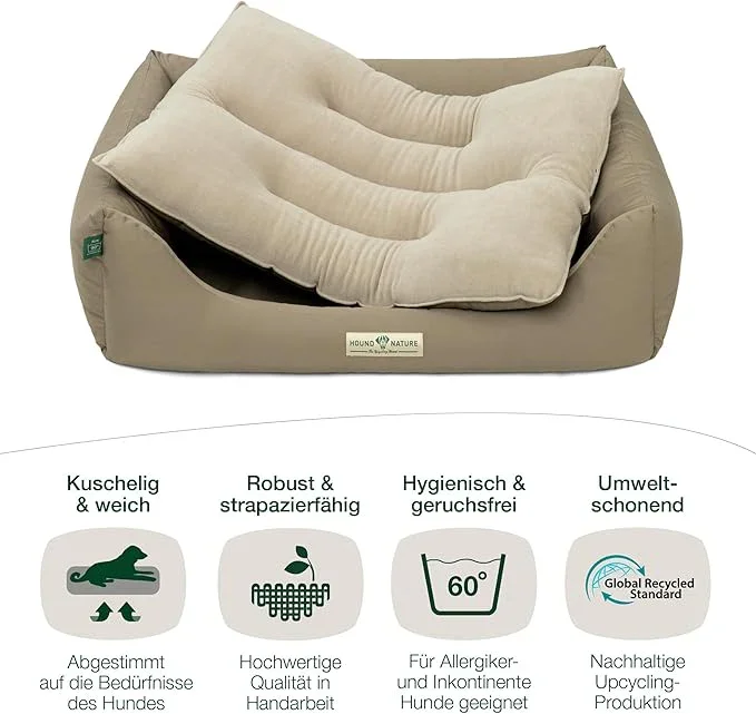 Hundebett Luzern von HOUND&NATURE | Fleece-Seite | Recycelte Materialien | Oeko-Tex® Standard 100 | Taupe