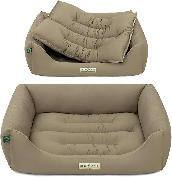 Hundebett Luzern von HOUND&NATURE | Fleece-Seite | Recycelte Materialien | Oeko-Tex® Standard 100 | Taupe