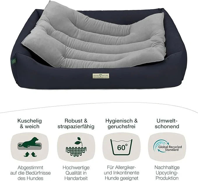 Hundebett Luzern von HOUND & NATURE | Fleece-Seite | Recycelte Materialien | Oeko-Tex® Standard 100 | Blau