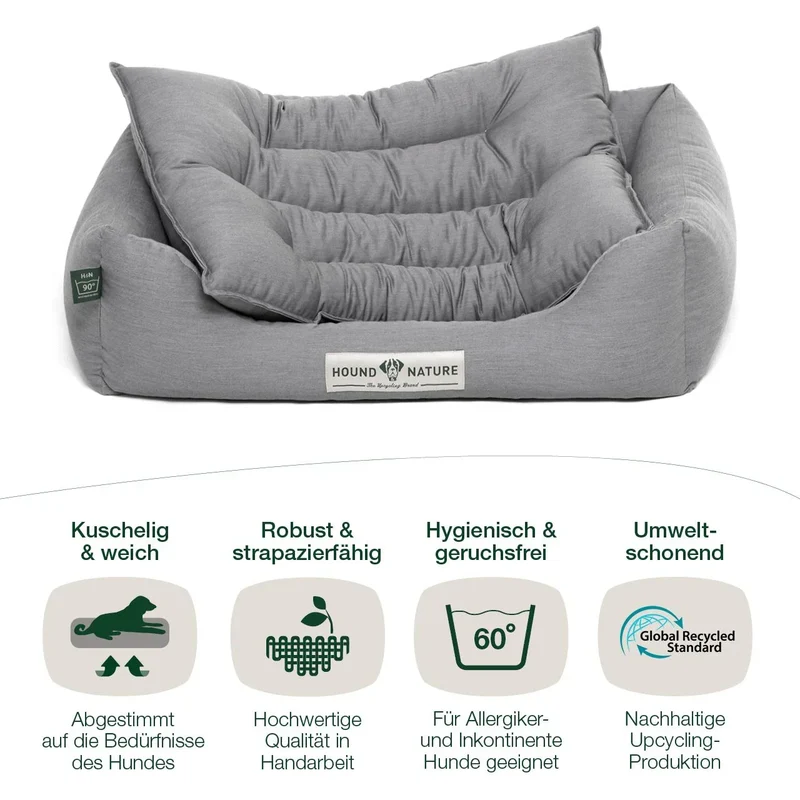 Hundebett Bern von HOUND&NATURE | Recycelte Materialien | Oeko-Tex® Standard 100 | Hellgrau