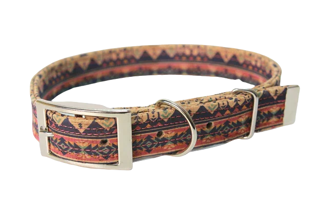 Hundehalsband mit Dornschnalle | Korkleder | Robust & Vegan | Ethno Pink/Silber