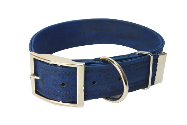 Hundehalsband mit Dornschnalle | Korkleder | Robust & Vegan | Denim/Silber