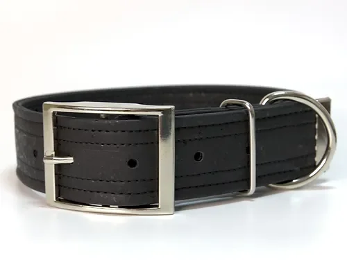 Hundehalsband mit Dornschnalle | Korkleder | Robust & Vegan | Schwarz/Silber