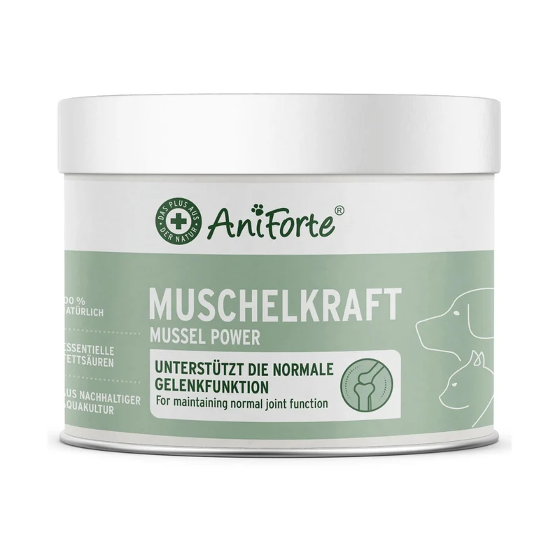AniForte Muschelkraft Pulver – Natürliche Gelenkunterstützung für Hunde & Katzen mit Blauer Miesmuschel als Futtertopping