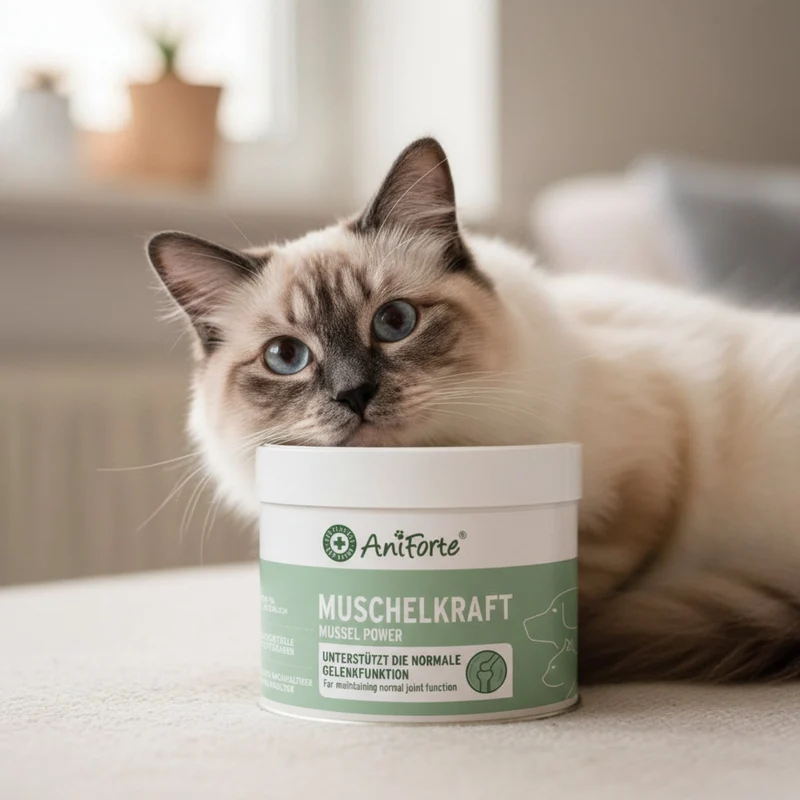 AniForte Muschelkraft Pulver – Natürliche Gelenkunterstützung für Hunde & Katzen mit Blauer Miesmuschel als Futtertopping