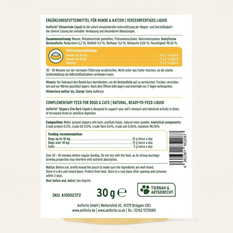 AniForte Ulmenrinde Liquid für Hunde & Katzen – Natürliche Unterstützung bei Magen-Darm-Beschwerden, Sodbrennen, Übersäuerung & Durchfall