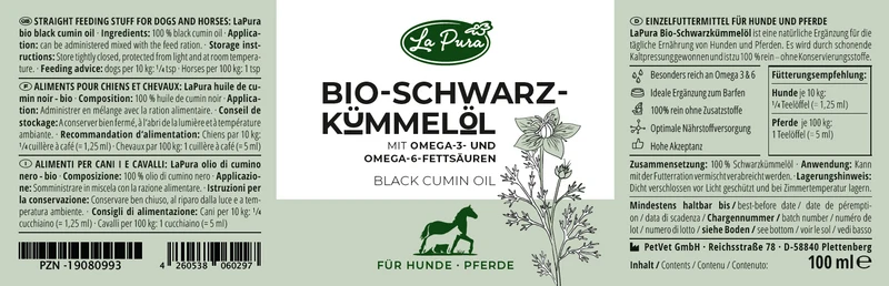 LaPura Bio-Schwarzkümmelöl für Hunde und Pferde - 100 ml