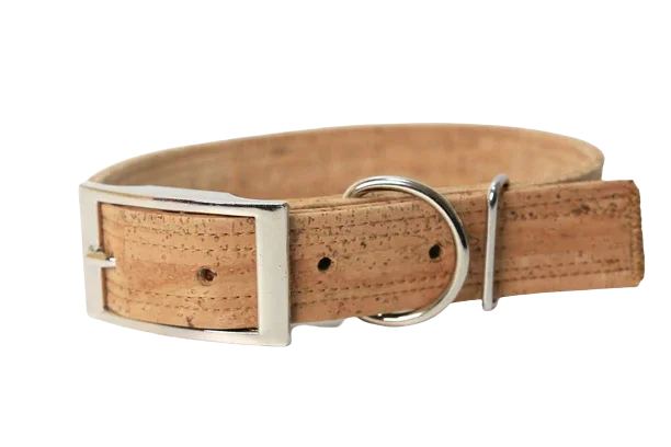 Hundehalsband mit Dornschnalle | Korkleder | Robust & Vegan | Natur/Silber