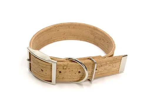 Hundehalsband mit Dornschnalle | Korkleder | Robust & Vegan | Natur/Silber