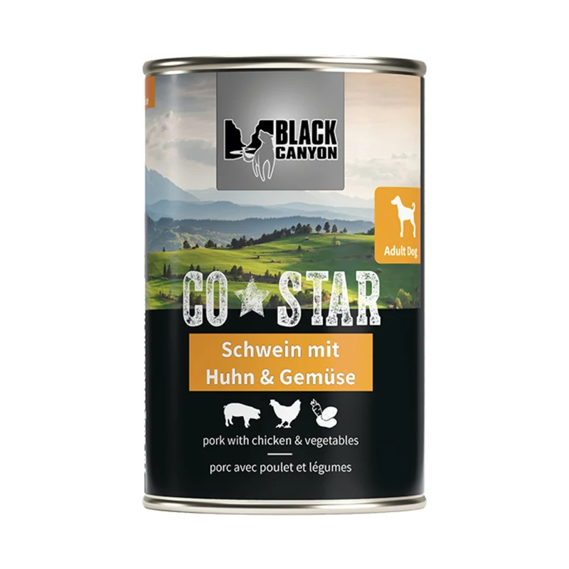 Black Canyon CoStar Nassfutter Schwein mit Huhn & Gemüse – Getreidefrei, naturnah & schonend gegart für ausgewachsene Hunde